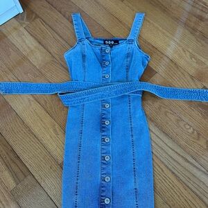 Rewash Blue Button-Front Midi Dress